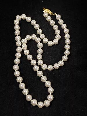 Vintage Glass Pearl Round 8mm Bead Knotted Classic Necklace 24 In • $10.84