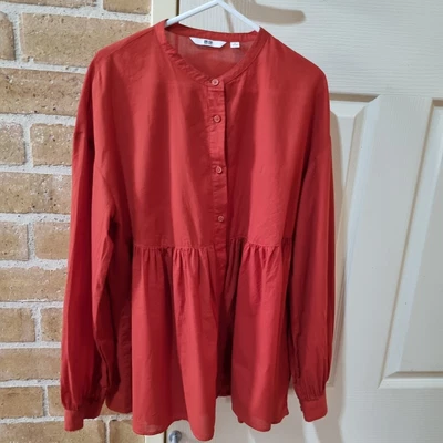 $18 • Buy Uniqlo Smock Top Shirt Blouse Peplum Small 10  Burnt Orange Cotton 