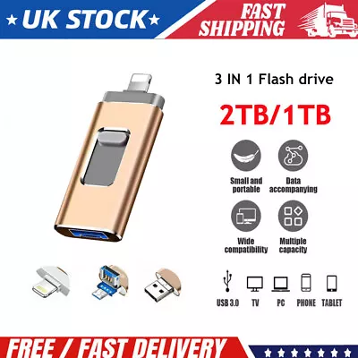 2TB 512GB USB Flash Drive External Memory Storage Photo Stick For IPhone IPad PC • £20.99