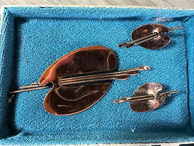 Vintage Renoir Matisse Copper Artist Palette Brooch & Matching Clip-on Earrings • $30