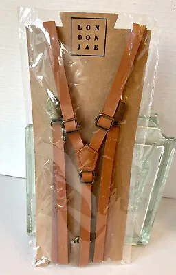 LONDON JAE Natural Caramel Faux Leather Skinny Suspenders 1/2” Adult Brass NIB • $7.90