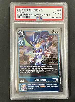 PSA 8 Veemon REGIONALS CHAMPION Set 1 2022 Digimon Promo English ST8-04 • $305