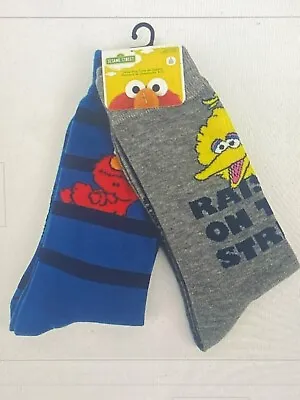 NEW SESAME STREET BIG BIRD & ELMO MENS SOCKS Size LARGE 10-13  2 PAIR • $12