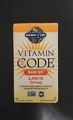 Garden Of Life Vitamin Code Raw D3 2 000 IU 60 Vegetarian Capsules Dairy-Free • $19.99