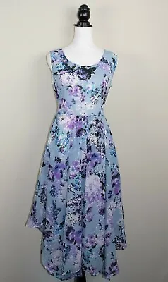 Handkerchief Hem Tea Dress Romantic Cottagecore Midi Sky Blue Floral BNWT Sz 20 • £25.49