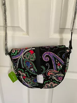 VERA BRADLEY Slim Saddle Bag - Crossbody Purse - Kiev Paisley Black - NEW • $25