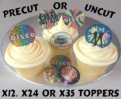 1.5 Inch Disco 70s Party Precut Rice Wafer Paper Cupcake Bun Toppers 12 24 Or 35 • £3.05