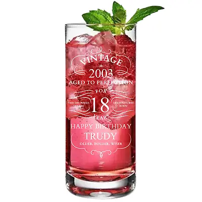 Personalised Birthday Highball Glass 18th 20th 21st 30th 40th 50th 60th 70th • £11.99