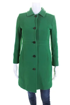 J Crew Womens Woven Collared Buttoned Long Sleeved Overcoat Coat Green Size 0P • $42.69