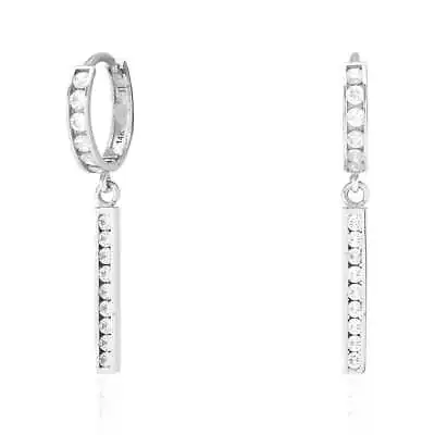 14k White Gold 0.75Ct Simulated Diamond Bar Dangle Drop Huggie Hoop Earrings • $237.97