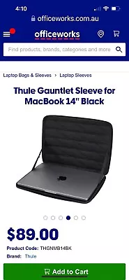 THULE GAUNTLET SLEEVE FOR 15” MACBOOK PRO BLACK And 14.1” PC Laptop Cover • $40