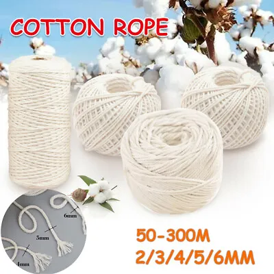 £7.99 • Buy 2-6mm Cotton Rope Cord Natural Beige Twisted Artisan Macrame String Craft DIY UK