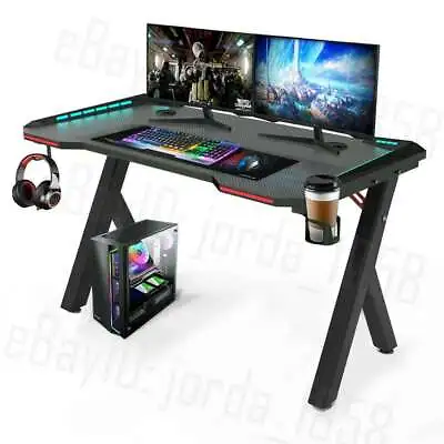 $142.99 • Buy Adjustable Gaming Desk LED X Shape 120CM Carbon Fiber Racer Computer Table Offic