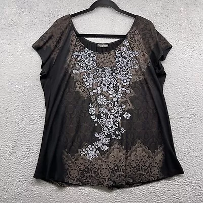 Vanilla Sugar Womens Blouse Black Brown Floral Short Sleeve Scoop Neck Size XL • $9