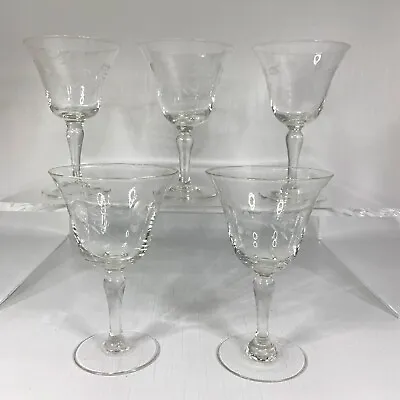 $14.99 • Buy Set Of 5 Vintage Crystal Etched Stemmed Liquor Cordial Sherry Glasses