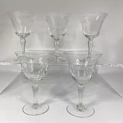 Set Of 5 Vintage Crystal Etched Stemmed Liquor Cordial Sherry Glasses • $14.99