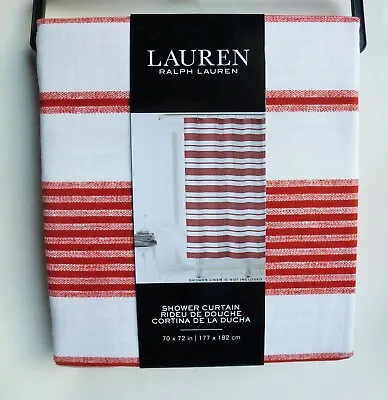 $36.95 • Buy New RALPH LAUREN Horizontal Stripe Shower Curtain Red White 100% Cotton