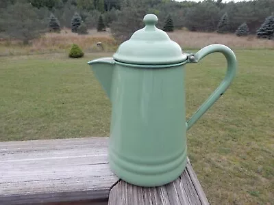 Vintage Camping Kitchen Graniteware Enamelware Cowboy Coffee Pot Green & Lid/top • $49.99