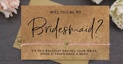 Will You Be My Bridesmaid MOH Flower Heart Charm Wish Bracelet Gift And Envelope • $5.49