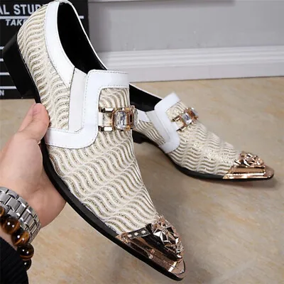 Mens Rhinestones Slip On Pointed Toe Formal Leather Wedding Dress Party Shoes 44 • £72.76