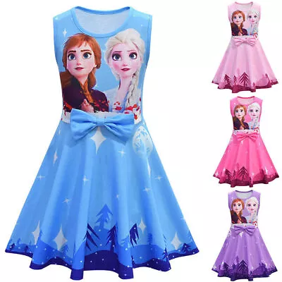 Elsa Anna Girl Child Party Princess Skater Dress Age 2 3 4 5 6 7 8 9 Years Old  • £8.45
