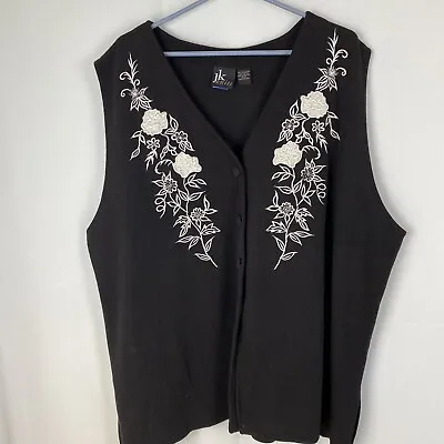 Vintage 90's  JK Knits  Women's Plus 26/28 Sweater Vest Black Y2K Tunic Button • $34.07