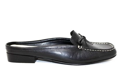 $29.99 • Buy Bass Zalo Flats Womens 8M Black Leather Slip On Bow Slide Mule Shoes