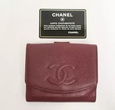 Authentic CHANEL CC  Caviar Skin Leather Bifold Wallet  #27151 • $79