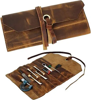 Leather Tool Roll Up Tool Kit Organiser Leather Tools Chisel Pouch Pencil Pouch • $26.25