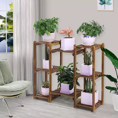 8 Tiers Wooden Garden Plant Stand Flower Pots Planter Shelf Rack Balcony Patio • $37.99