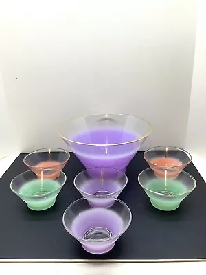 Vtg MCM Blendo 7pc Set Frosted Rainbow Salad Bowl & Dessert Bowls Atomic Era • $69.99