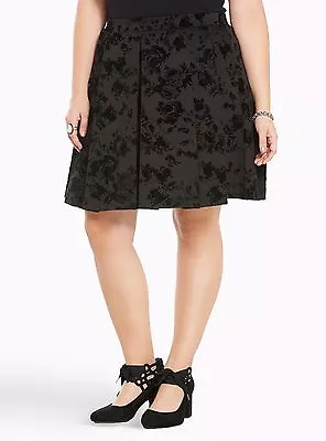 Torrid Burnout Velvet Pleated Skater Skirt Black 1X 14 16 1 #46776 • $29.65