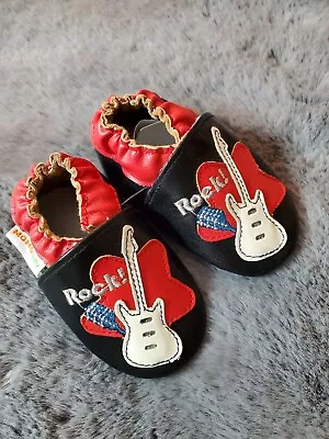 NWOT Momo Baby Rock & Roll/Guitar Soft Sole Crib Shoes Sz 6-12 Mo • $14.99