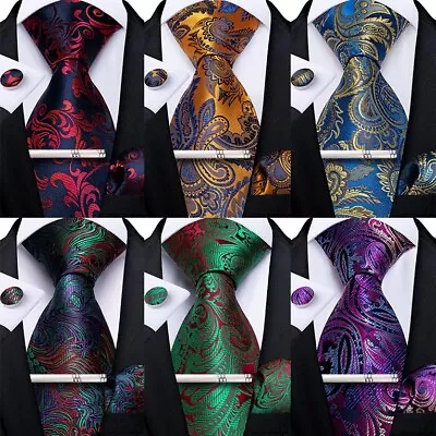 USA Mens ALL Silk Tie Striped Solid Paisley Necktie Hankie Cufflinks Set Wedding • $10.99