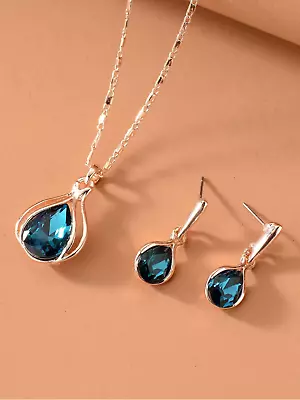 Woman Necklace Earrings Set Jewelry Teardrop Pendant 925 Fashion Daily For Women • $4.80