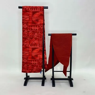 NAGOYA OBI VINTAGE Kimono Hakata Obi Japan OBI  Silk Red Japanese-pattern 1855 • $50.40
