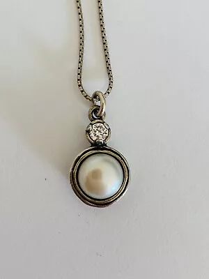 Designr 925 Israel Shablool Didae Sterling Silver Mabe Pearl Cz Pendant Necklace • $34.99