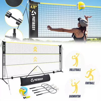 17ft Portable Volleyball Badminton Net Set W/ Poles/Rackets/Volleyball/Pump Bag • $98.36
