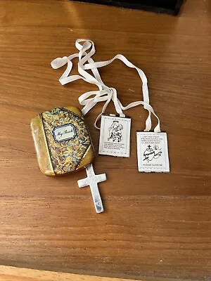 Vintage Catholic Scapular - Brown Cloth In Original Tin • $18.27