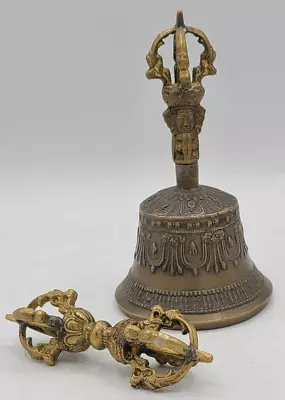 Antique Tibetan Buddhist Bronze Bell 6 3/4  And Vajra/Dorje • $79.99