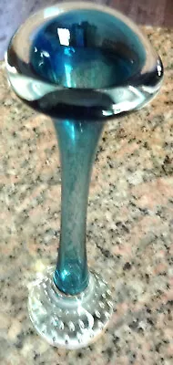 Vtg Murano Blue Cobalt Bullicante Art Glass Controlled Bubble Trumpet Vase 8.25  • $17.50