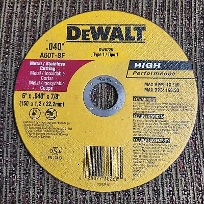 DeWalt DWAFV86045  6 X .045 X 7/8 Flexvolt Type 1 Metal Cutting Wheel • $1.99