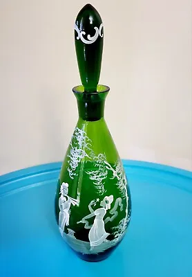 Vintage Handpainted Green Mary Gregory Decanter With Original Stopper • $213.62