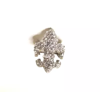 Vintage Fleur De Lis Rhinestone Ring Silver Strech • $9