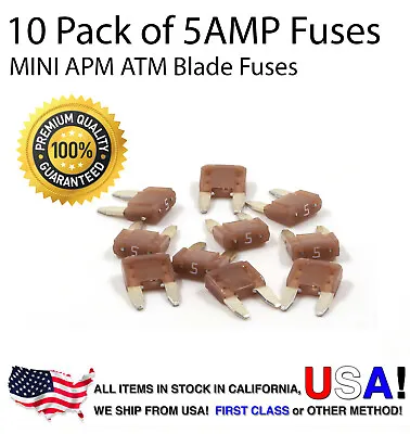 Premium 10 Pack 5 AMP Automotive APM ATM Mini Blade Fuses 5A • $6.99