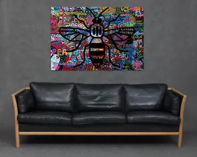 Manchester Bee Graffiti Street Art Print Canvas Wall Picture Love Heart Peace • £29.99