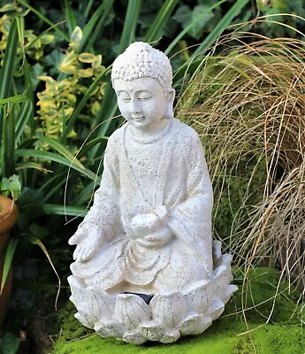 Garden Ornaments Buddha Solar LED Sitting Thai Zen Outdoor Indoor Statue Decor • £18.95