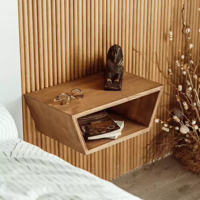 Mcm Floating Nightstand Wood Bedside Tables Mid Century Table Nightstand • $183.08