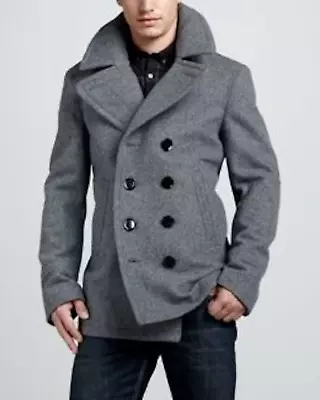 Men's Grey Wool Pea Coat Stylish Jacket For Men Woolen • $74.99