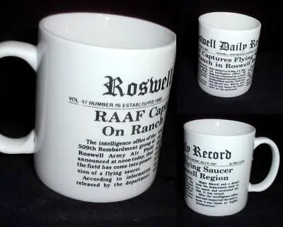 UFO Flying Saucer Roswell Daily Record 1947 Newspaper Headline Mug Coffee Cup • $13